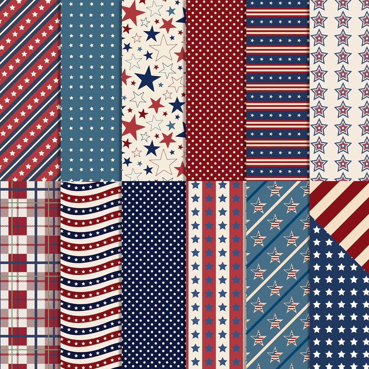 24 Pack Vintage American Flag Double-Sided Scrapbook Paper (12 Inches)